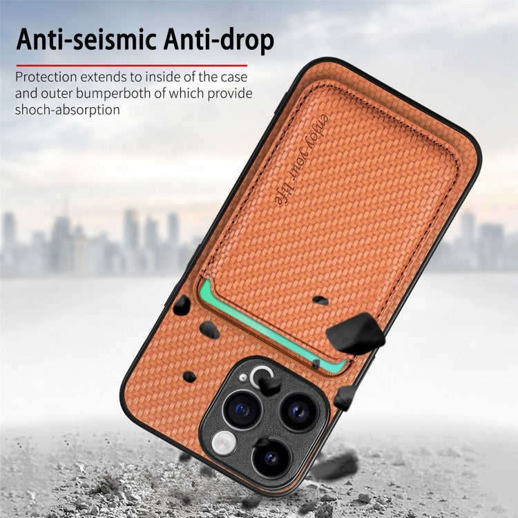 For iPhone 15 Pro Max Carbon Fiber Leather Card Magsafe Phone Case(Brown) - HoMEdemic™ 