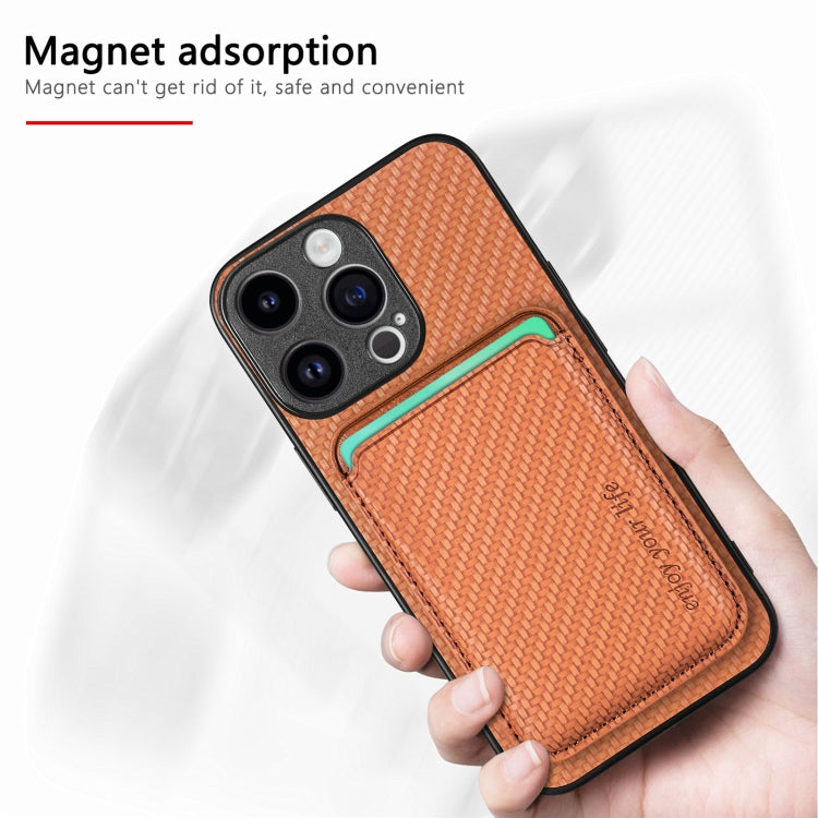 For iPhone 15 Pro Max Carbon Fiber Leather Card Magsafe Phone Case(Brown) - HoMEdemic™ 