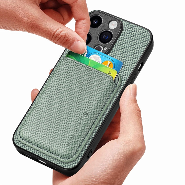 For iPhone 15 Pro Max Carbon Fiber Leather Card Magsafe Phone Case(Green) - HoMEdemic™ 