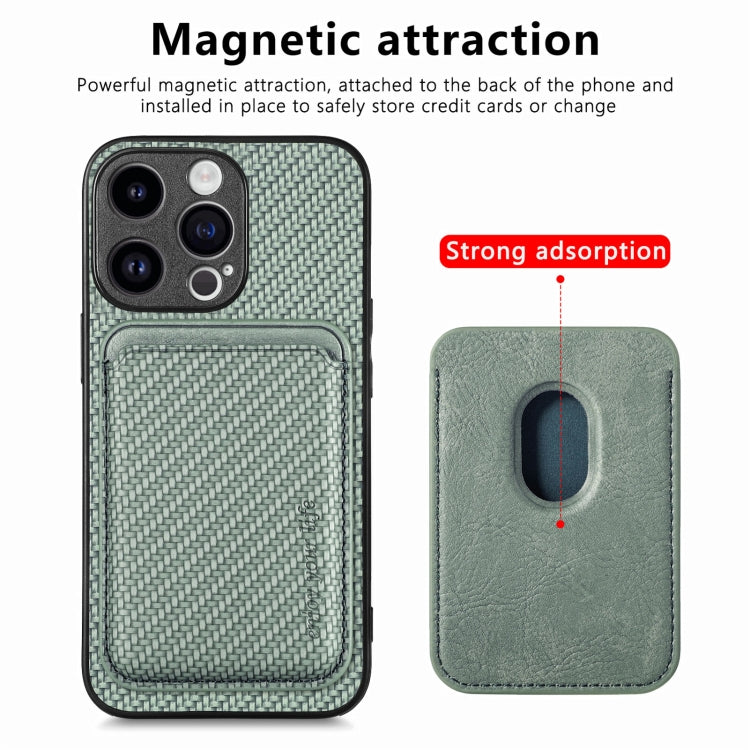 For iPhone 15 Pro Max Carbon Fiber Leather Card Magsafe Phone Case(Green) - HoMEdemic™ 