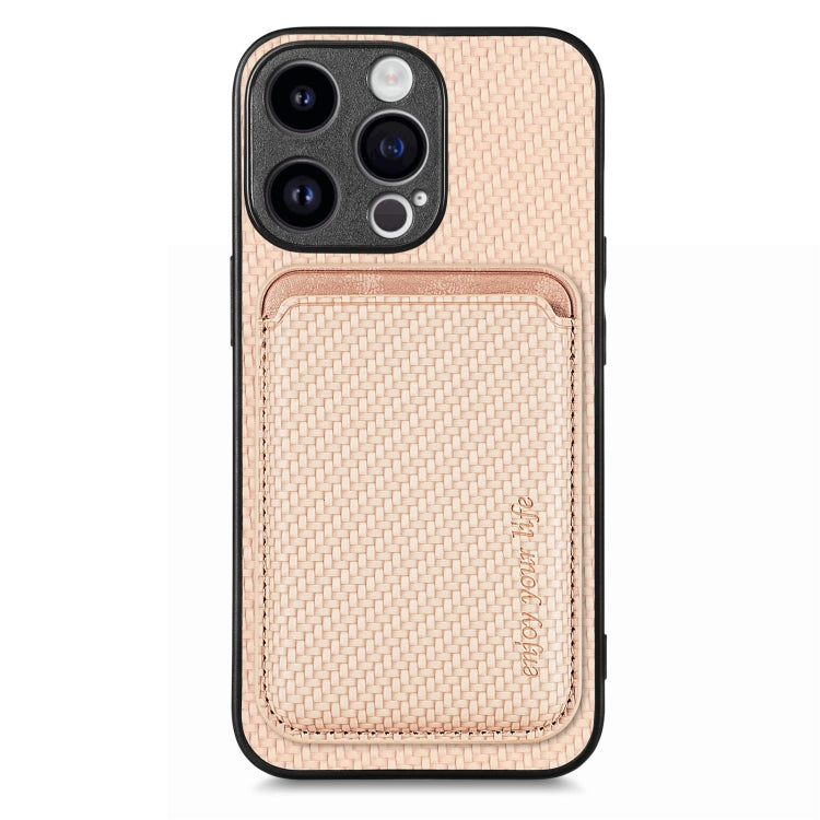 For iPhone 15 Pro Max Carbon Fiber Leather Card Magsafe Phone Case(Khaki) - HoMEdemic™ 