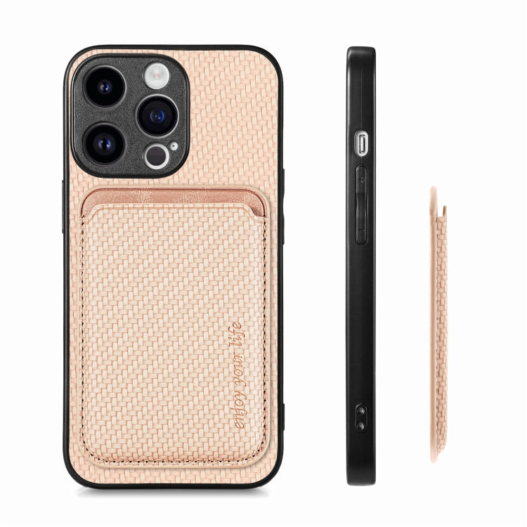 For iPhone 15 Pro Max Carbon Fiber Leather Card Magsafe Phone Case(Khaki) - HoMEdemic™ 