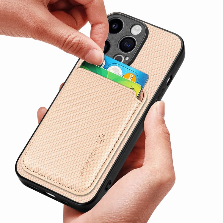For iPhone 15 Pro Max Carbon Fiber Leather Card Magsafe Phone Case(Khaki) - HoMEdemic™ 