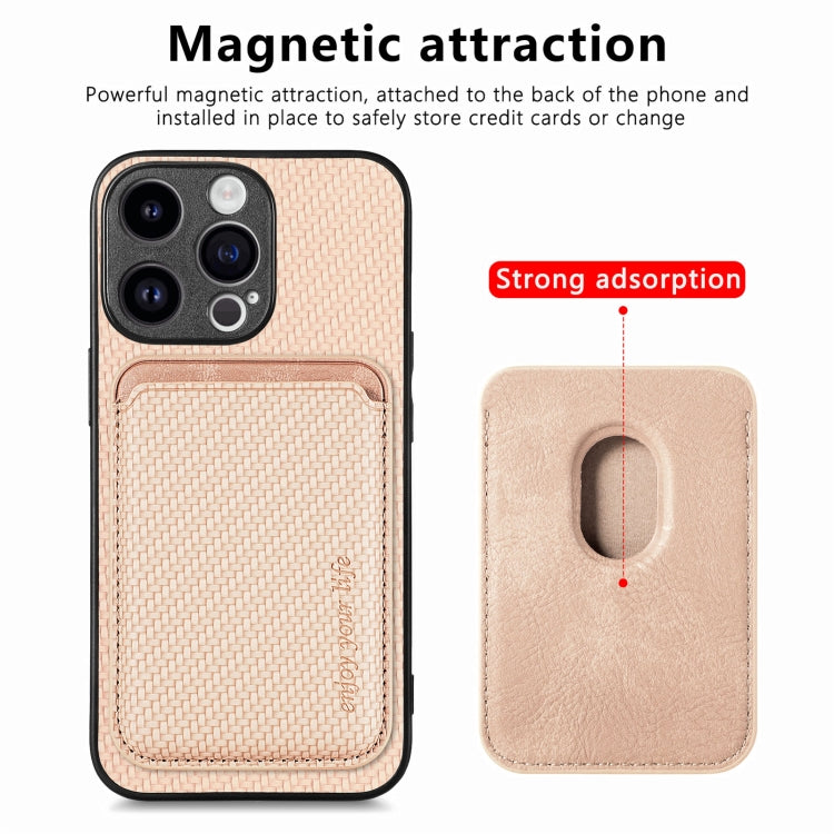 For iPhone 15 Pro Max Carbon Fiber Leather Card Magsafe Phone Case(Khaki) - HoMEdemic™ 