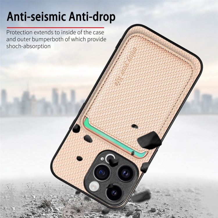 For iPhone 15 Pro Max Carbon Fiber Leather Card Magsafe Phone Case(Khaki) - HoMEdemic™ 