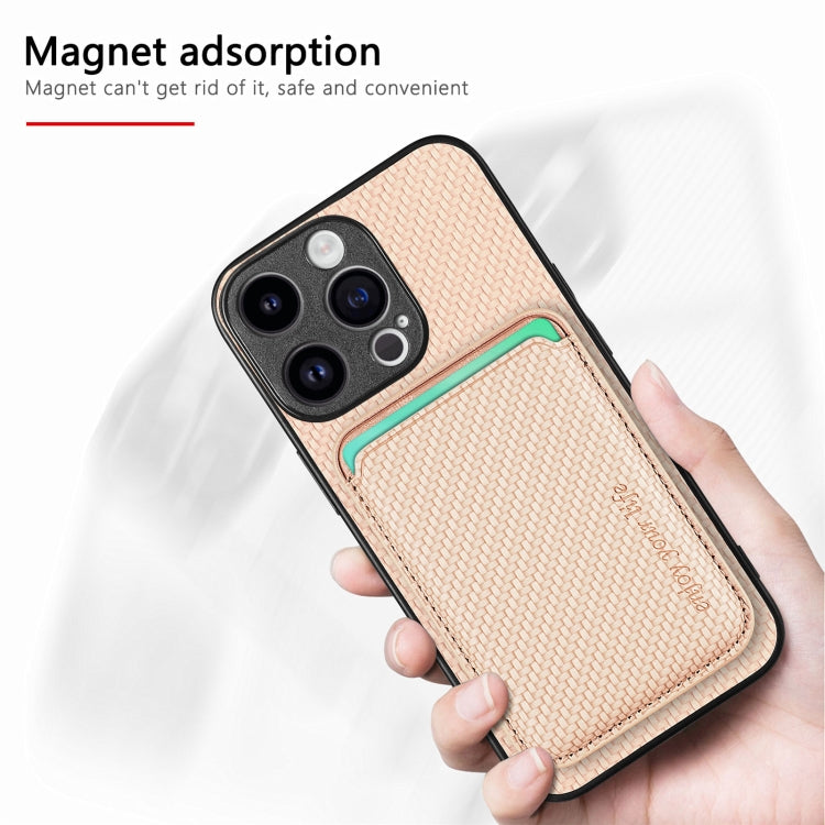 For iPhone 15 Pro Max Carbon Fiber Leather Card Magsafe Phone Case(Khaki) - HoMEdemic™ 