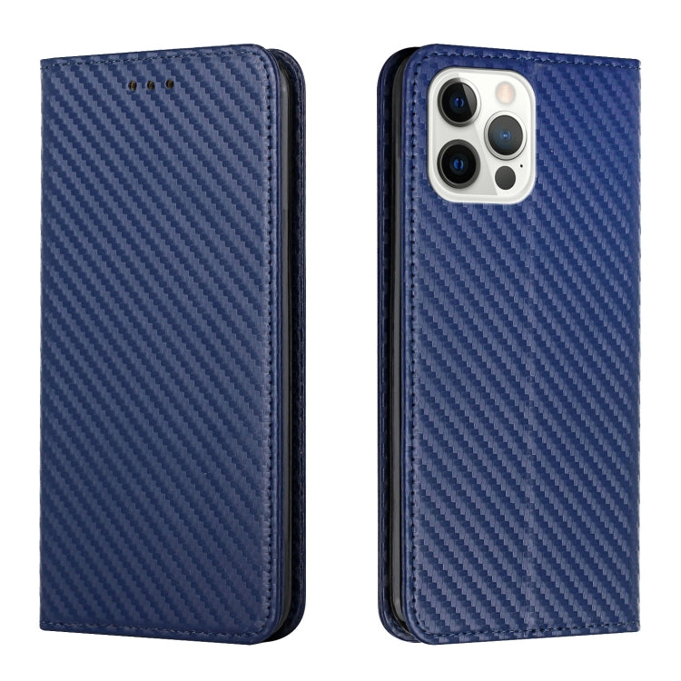 For iPhone 15 Pro Max Carbon Fiber Texture Flip Holder Leather Phone Case(Blue) - HoMEdemic™ 