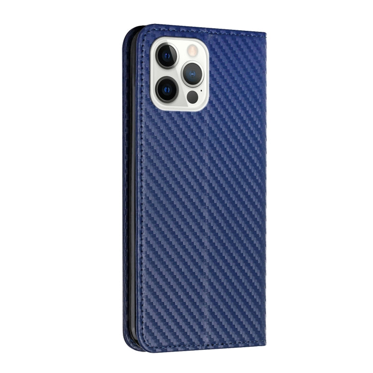 For iPhone 15 Pro Max Carbon Fiber Texture Flip Holder Leather Phone Case(Blue) - HoMEdemic™ 