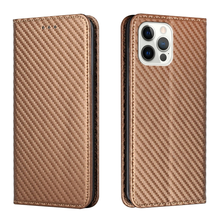 For iPhone 15 Pro Max Carbon Fiber Texture Flip Holder Leather Phone Case(Brown) - HoMEdemic™ 