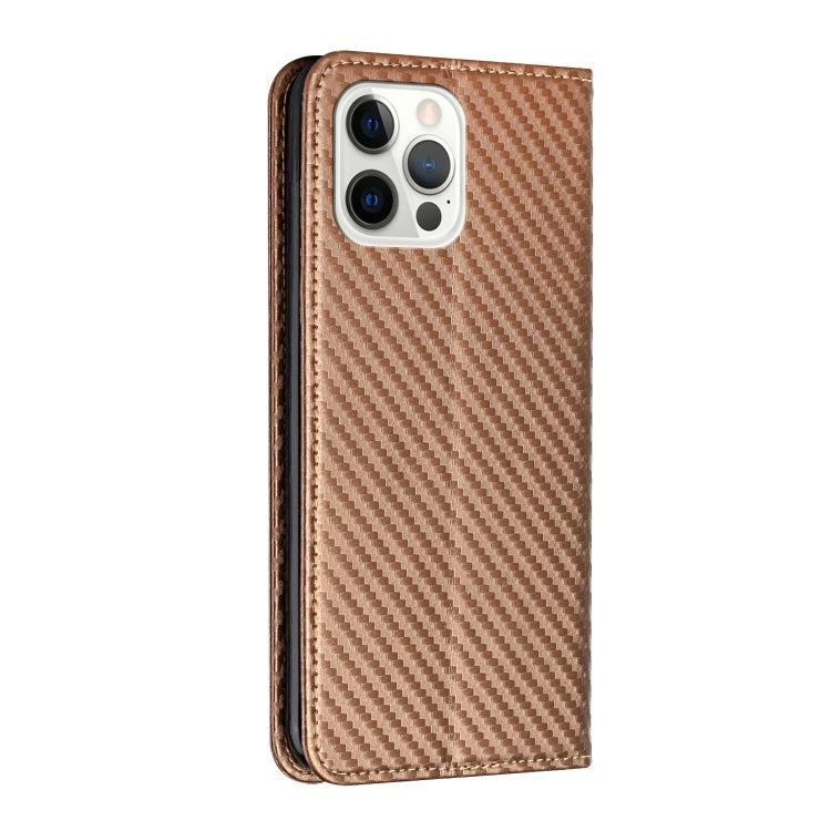 For iPhone 15 Pro Max Carbon Fiber Texture Flip Holder Leather Phone Case(Brown) - HoMEdemic™ 