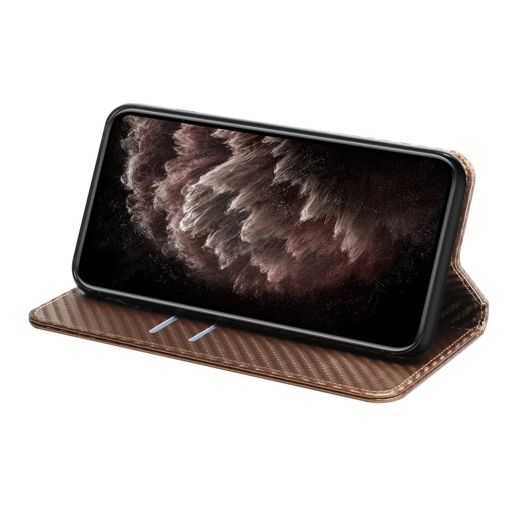 For iPhone 15 Pro Max Carbon Fiber Texture Flip Holder Leather Phone Case(Brown) - HoMEdemic™ 