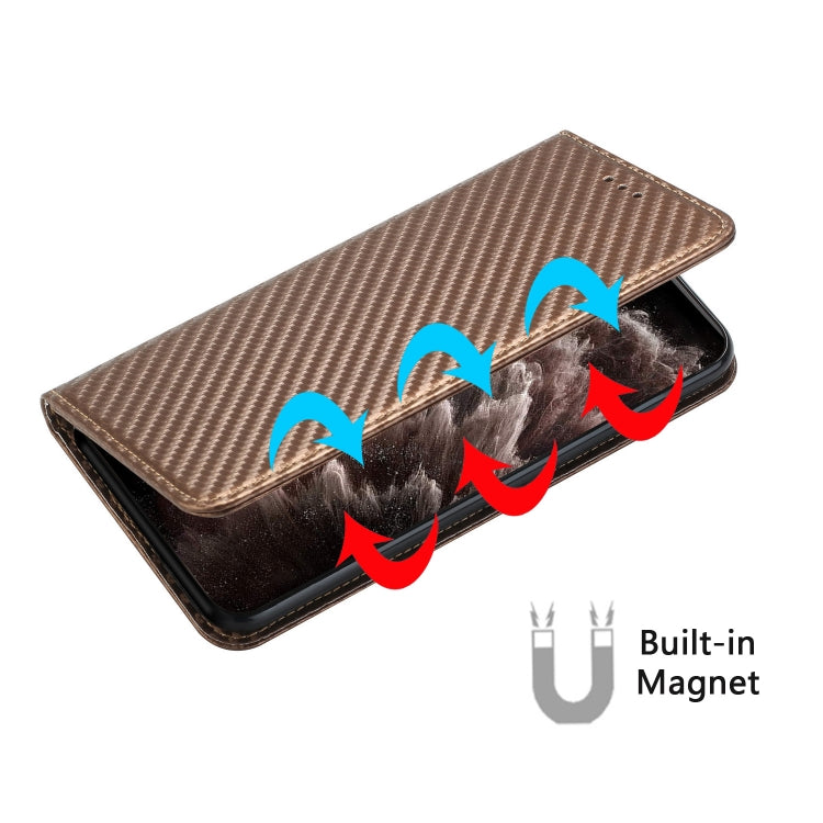 For iPhone 15 Pro Max Carbon Fiber Texture Flip Holder Leather Phone Case(Brown) - HoMEdemic™ 