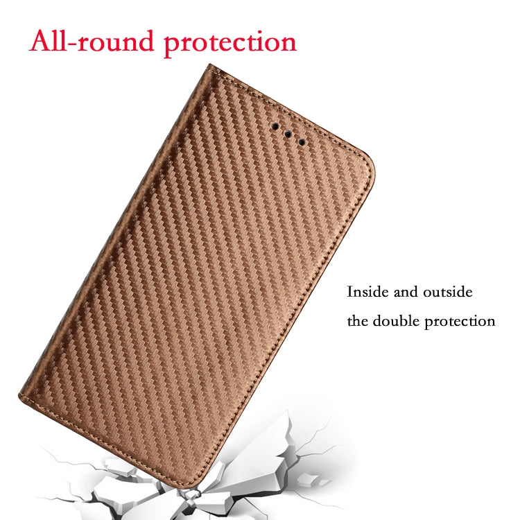 For iPhone 15 Pro Max Carbon Fiber Texture Flip Holder Leather Phone Case(Brown) - HoMEdemic™ 