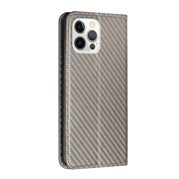 For iPhone 15 Pro Max Carbon Fiber Texture Flip Holder Leather Phone Case(Grey) - HoMEdemic™ 