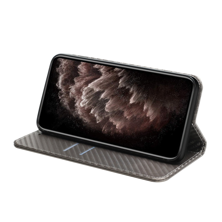 For iPhone 15 Pro Max Carbon Fiber Texture Flip Holder Leather Phone Case(Grey) - HoMEdemic™ 