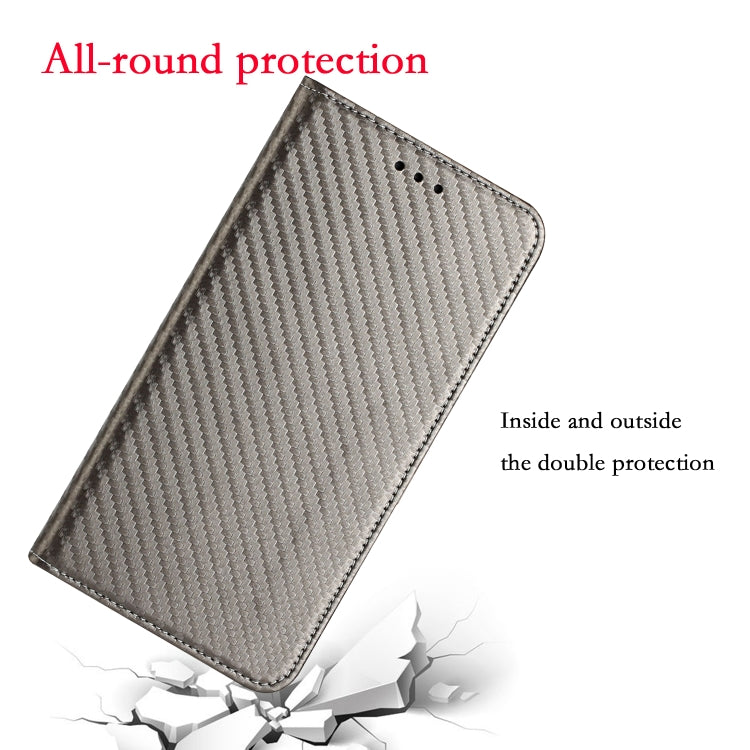 For iPhone 15 Pro Max Carbon Fiber Texture Flip Holder Leather Phone Case(Grey) - HoMEdemic™ 