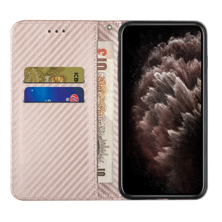 For iPhone 15 Pro Max Carbon Fiber Texture Flip Holder Leather Phone Case(Rose Gold) - HoMEdemic™ 