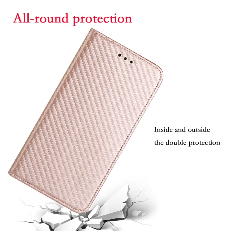 For iPhone 15 Pro Max Carbon Fiber Texture Flip Holder Leather Phone Case(Rose Gold) - HoMEdemic™ 