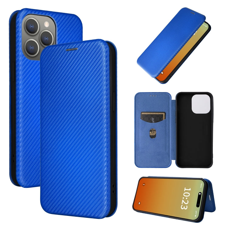 For iPhone 15 Pro Max Carbon Fiber Texture Flip Leather Phone Case(Blue) - HoMEdemic™ 