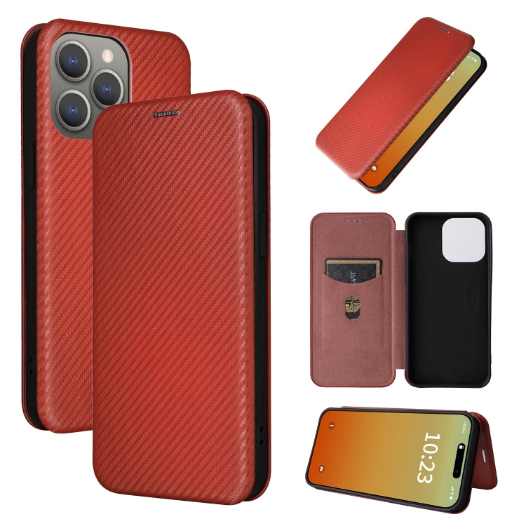 For iPhone 15 Pro Max Carbon Fiber Texture Flip Leather Phone Case(Brown) - HoMEdemic™ 