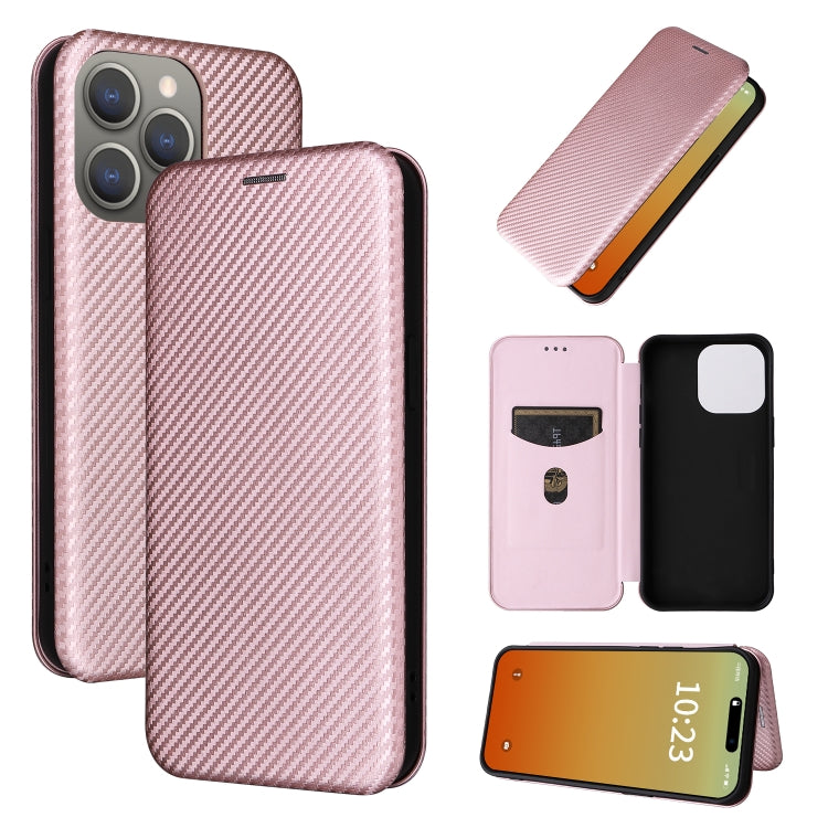 For iPhone 15 Pro Max Carbon Fiber Texture Flip Leather Phone Case(Pink) - HoMEdemic™ 