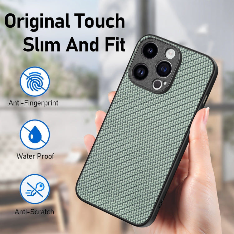 For iPhone 15 Pro Max Carbon Fiber Texture Leather Back Phone Case(Green) - HoMEdemic™ 