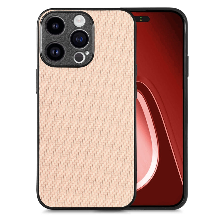 For iPhone 15 Pro Max Carbon Fiber Texture Leather Back Phone Case(Khaki) - HoMEdemic™ 
