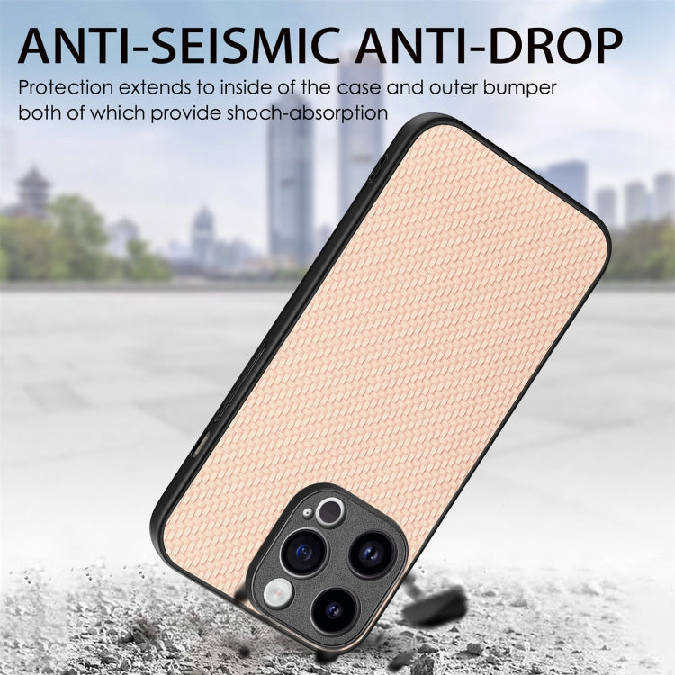For iPhone 15 Pro Max Carbon Fiber Texture Leather Back Phone Case(Khaki) - HoMEdemic™ 