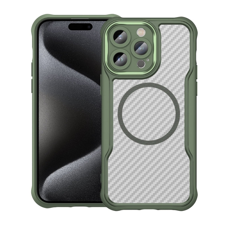 For iPhone 15 Pro Max Carbon Fiber Texture MagSafe Translucent Phone Case(Green) - HoMEdemic™ 
