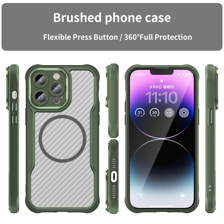 For iPhone 15 Pro Max Carbon Fiber Texture MagSafe Translucent Phone Case(Green) - HoMEdemic™ 
