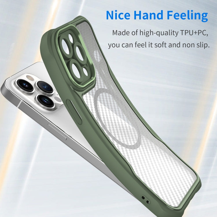 For iPhone 15 Pro Max Carbon Fiber Texture MagSafe Translucent Phone Case(Green) - HoMEdemic™ 