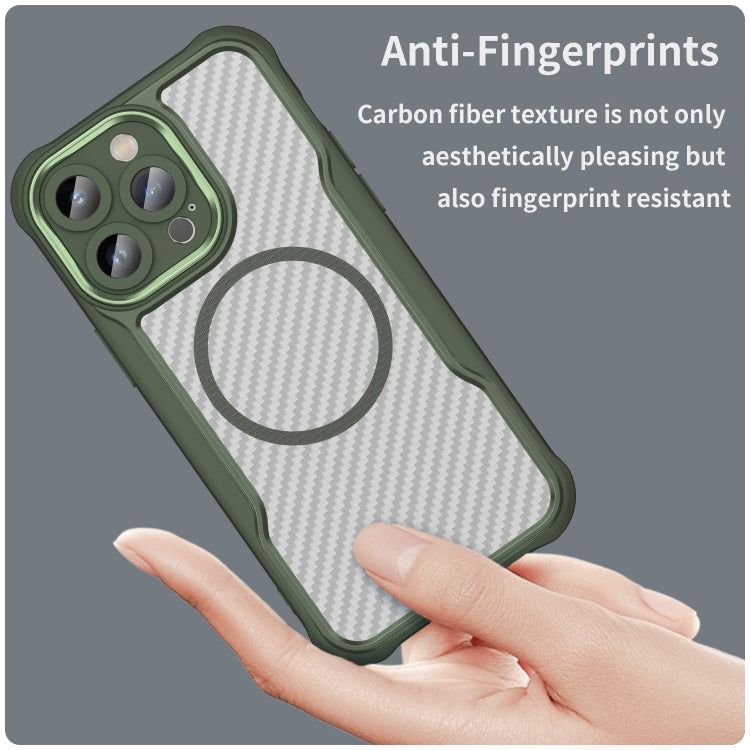 For iPhone 15 Pro Max Carbon Fiber Texture MagSafe Translucent Phone Case(Green) - HoMEdemic™ 
