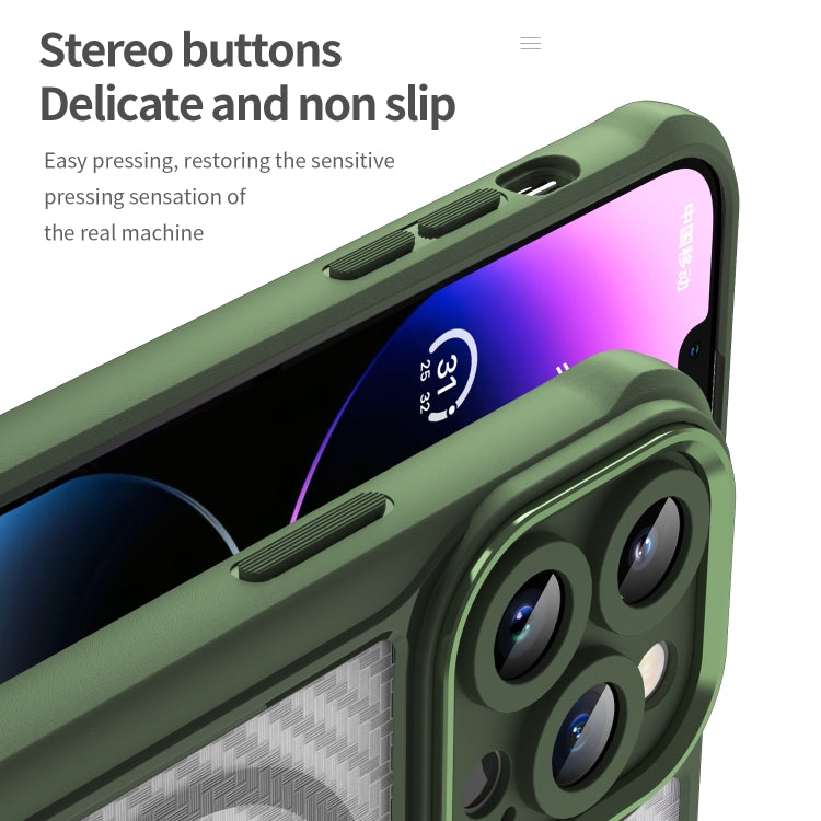 For iPhone 15 Pro Max Carbon Fiber Texture MagSafe Translucent Phone Case(Green) - HoMEdemic™ 