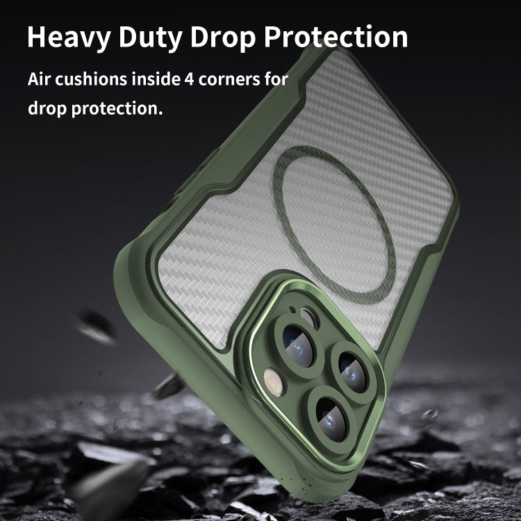For iPhone 15 Pro Max Carbon Fiber Texture MagSafe Translucent Phone Case(Green) - HoMEdemic™ 