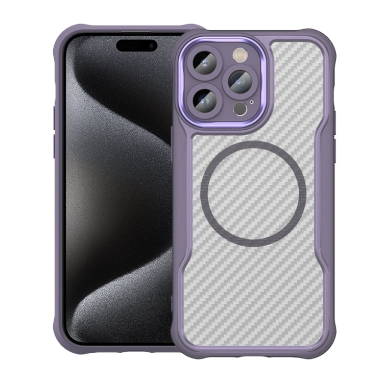 For iPhone 15 Pro Max Carbon Fiber Texture MagSafe Translucent Phone Case(Purple) - HoMEdemic™ 