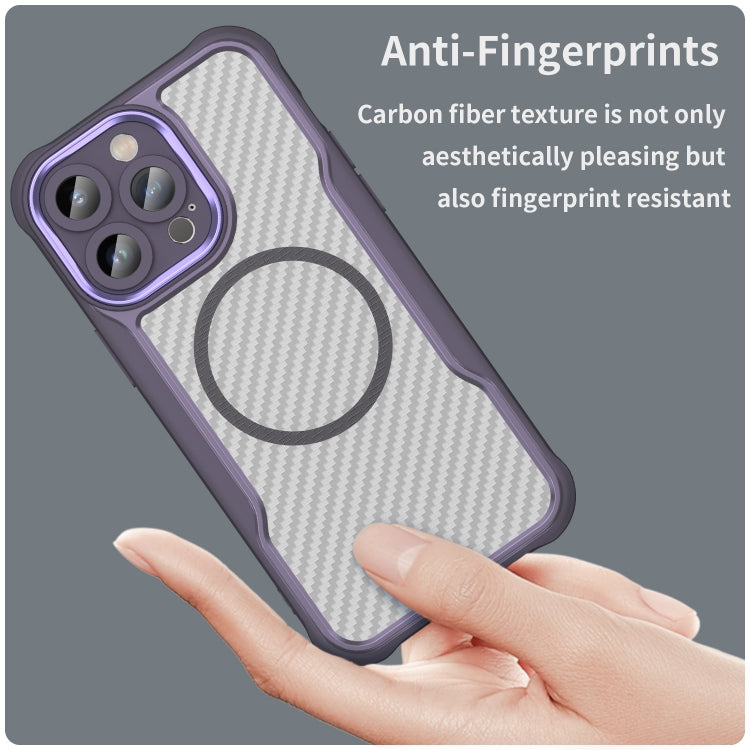 For iPhone 15 Pro Max Carbon Fiber Texture MagSafe Translucent Phone Case(Purple) - HoMEdemic™ 