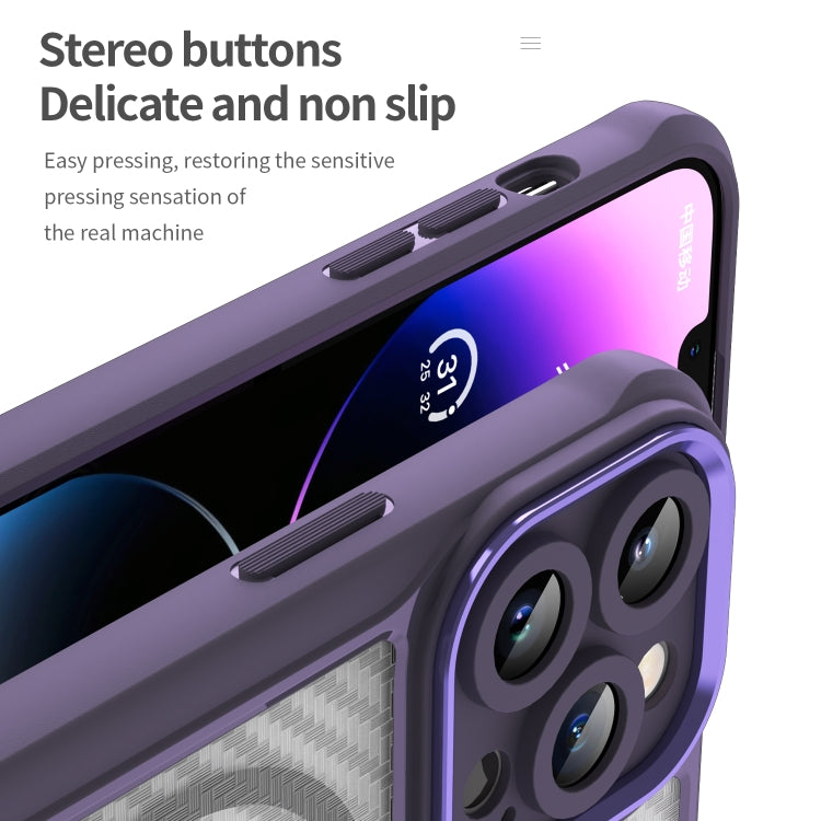 For iPhone 15 Pro Max Carbon Fiber Texture MagSafe Translucent Phone Case(Purple) - HoMEdemic™ 