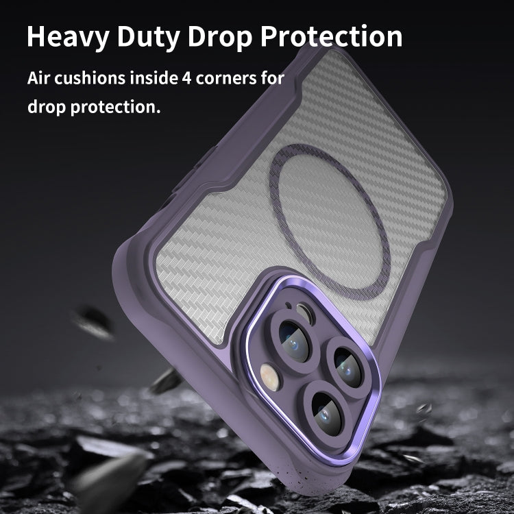 For iPhone 15 Pro Max Carbon Fiber Texture MagSafe Translucent Phone Case(Purple) - HoMEdemic™ 