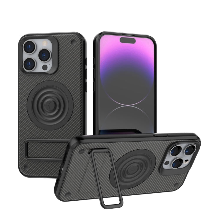For iPhone 15 Pro Max Carbon Fiber Texture PC + TPU Phone Case with Metal Holder(Black) - HoMEdemic™ 