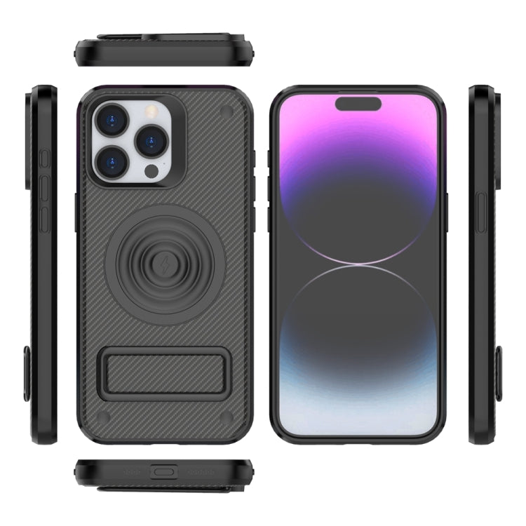 For iPhone 15 Pro Max Carbon Fiber Texture PC + TPU Phone Case with Metal Holder(Black) - HoMEdemic™ 