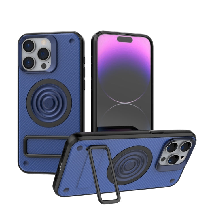 For iPhone 15 Pro Max Carbon Fiber Texture PC + TPU Phone Case with Metal Holder(Blue) - HoMEdemic™ 