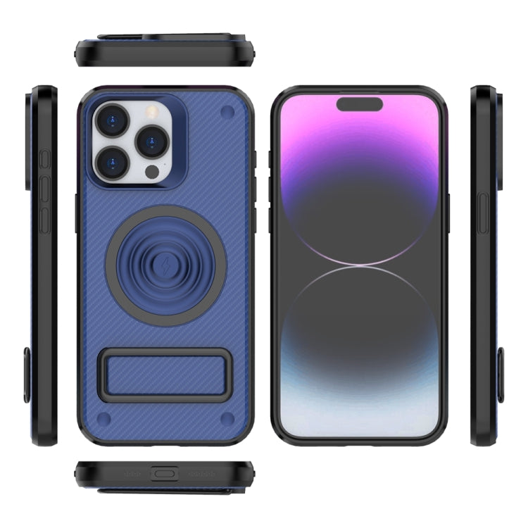 For iPhone 15 Pro Max Carbon Fiber Texture PC + TPU Phone Case with Metal Holder(Blue) - HoMEdemic™ 