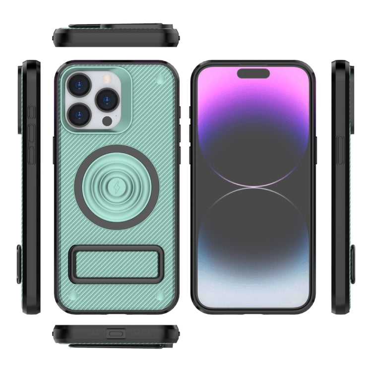 For iPhone 15 Pro Max Carbon Fiber Texture PC + TPU Phone Case with Metal Holder(Green) - HoMEdemic™ 