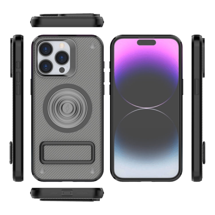 For iPhone 15 Pro Max Carbon Fiber Texture PC + TPU Phone Case with Metal Holder(Grey) - HoMEdemic™ 