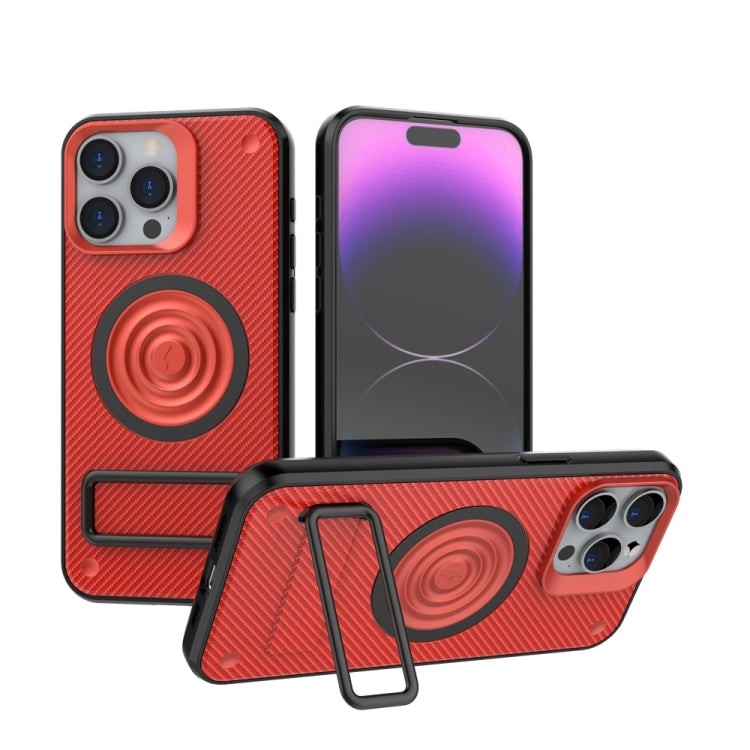 For iPhone 15 Pro Max Carbon Fiber Texture PC + TPU Phone Case with Metal Holder(Red) - HoMEdemic™ 