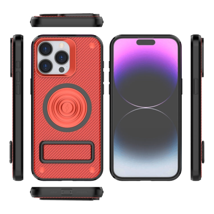 For iPhone 15 Pro Max Carbon Fiber Texture PC + TPU Phone Case with Metal Holder(Red) - HoMEdemic™ 