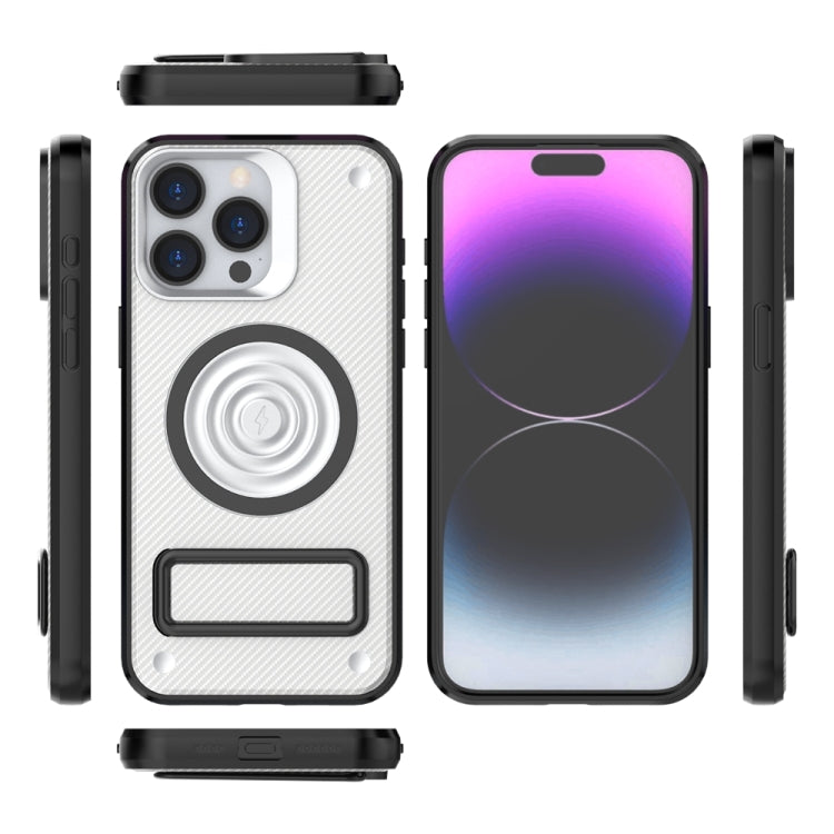 For iPhone 15 Pro Max Carbon Fiber Texture PC + TPU Phone Case with Metal Holder(White) - HoMEdemic™ 