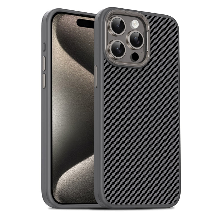 For iPhone 15 Pro Max Carbon Fiber Textured Oil Spray PC + TPU Phone Case(Grey) - HoMEdemic™ 