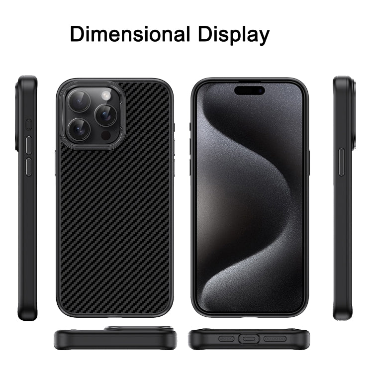 For iPhone 15 Pro Max Carbon Fiber Textured Oil Spray PC + TPU Phone Case(Grey) - HoMEdemic™ 