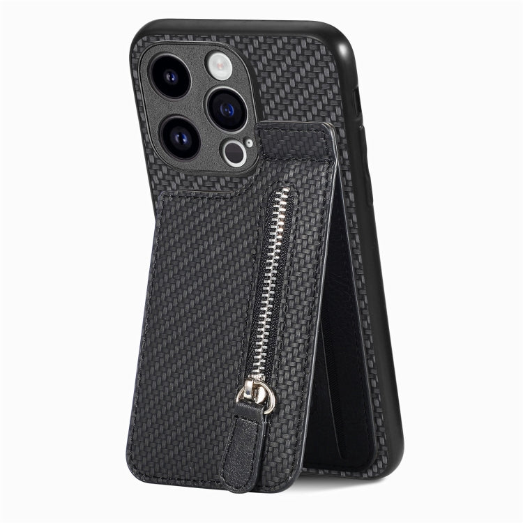 For iPhone 15 Pro Max Carbon Fiber Vertical Flip Zipper Phone Case(Black) - HoMEdemic™ 